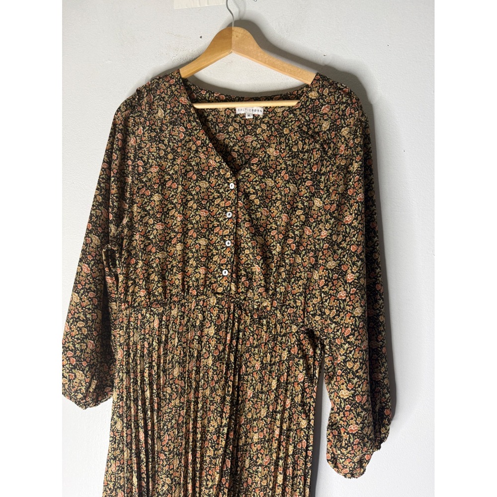 Baltic born floral pleated midi dress boho black orange XL - Picture 3 of 7